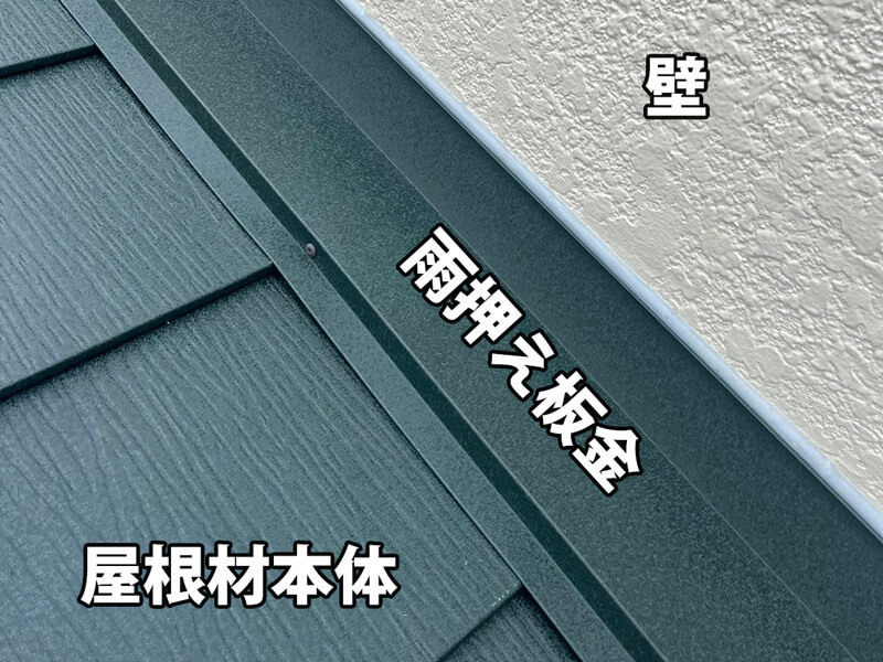 外壁との取り合い部に雨押え板金を施工した様子