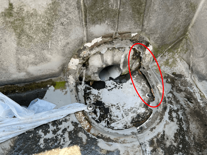 屋上ドレン廻り シート防水劣化 雨漏り原因箇所の写真