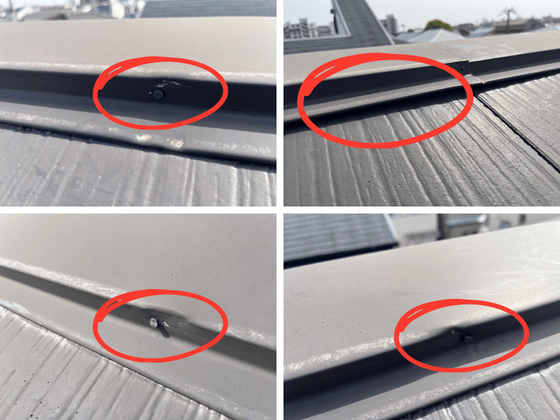 棟板金をバールでこじ開けられた悪質訪問販売による傷跡の写真