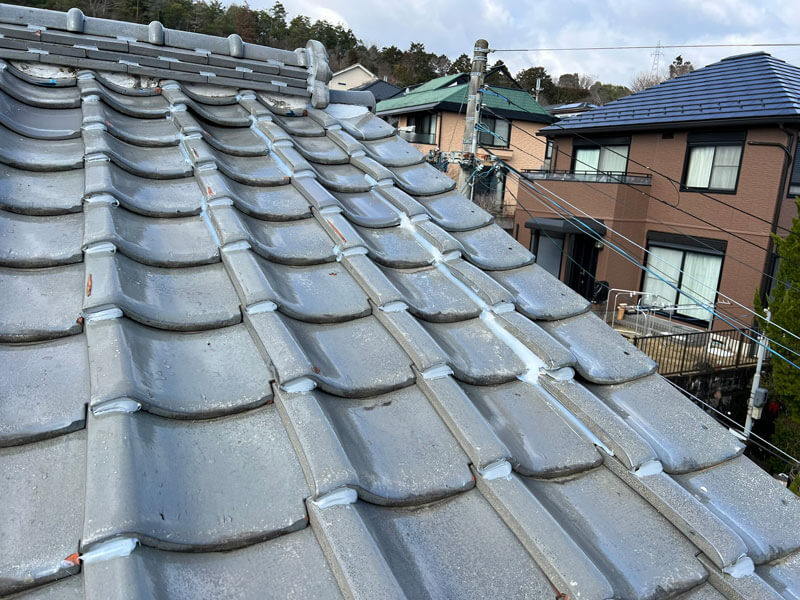 袖瓦・地瓦ズレ修正・瓦留め施工後の写真
