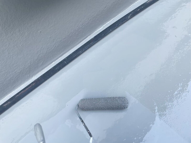 バルコニー ウレタン防水材 2層目 塗膜防水 施工中