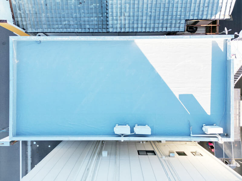 屋上塩ビシート防水完成・ドローン撮影全体写真