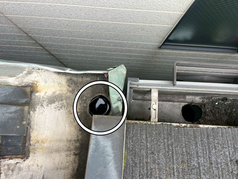 竪樋詰まりによる排水不良・オーバーフローの写真