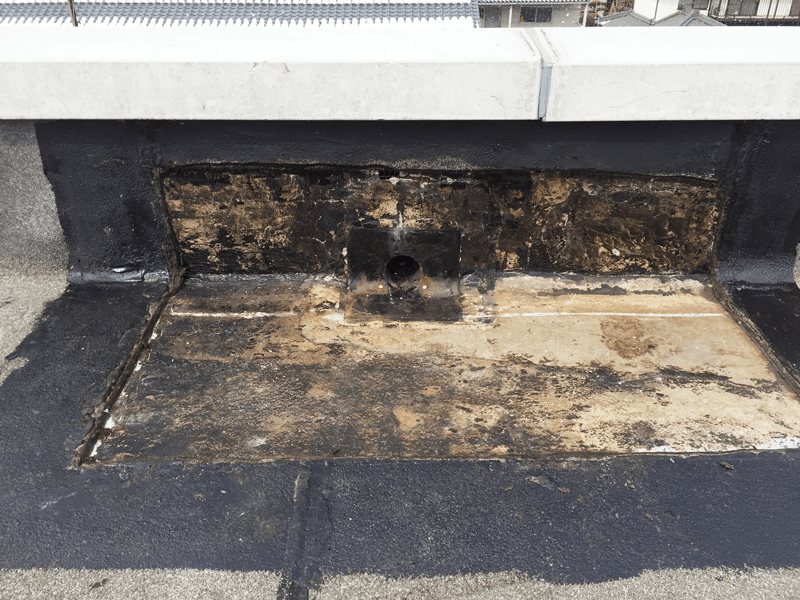 排水ドレン周辺を低く調整して排水性を確保している様子