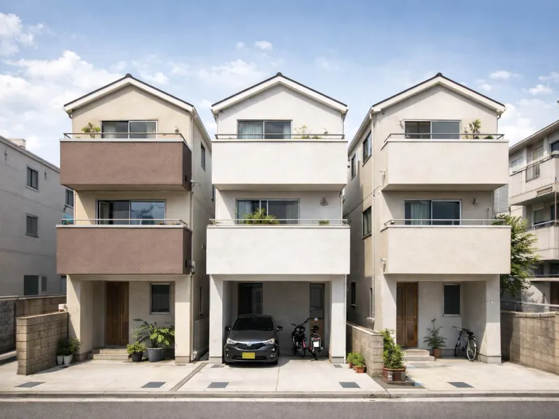 住宅密集地に建つ3階建て住宅の事例