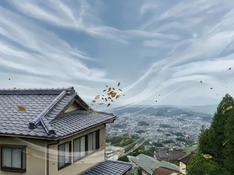 生駒山麓エリアの強風環境をイメージした住宅の事例