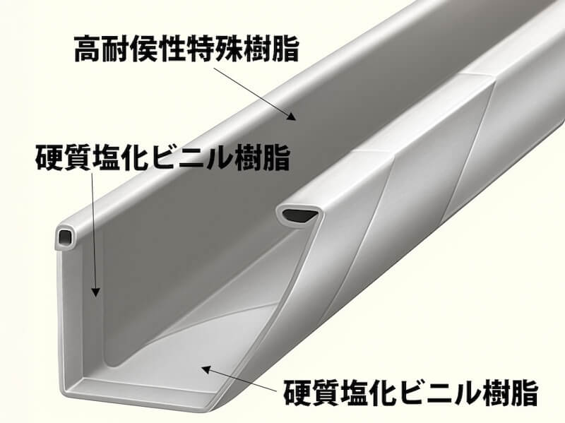 パナソニックのアイアン雨樋の断面図写真。